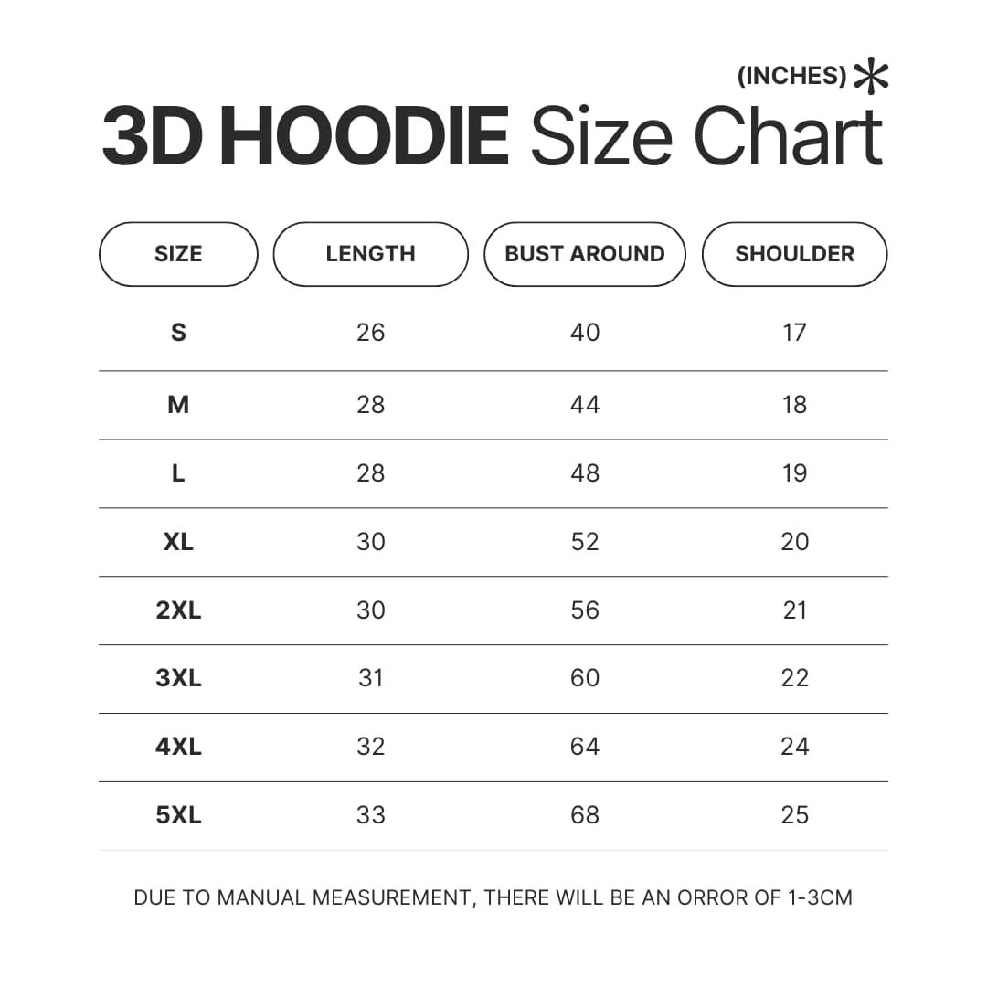 3D Hoodie Size Chart - Pompom Purin Shop