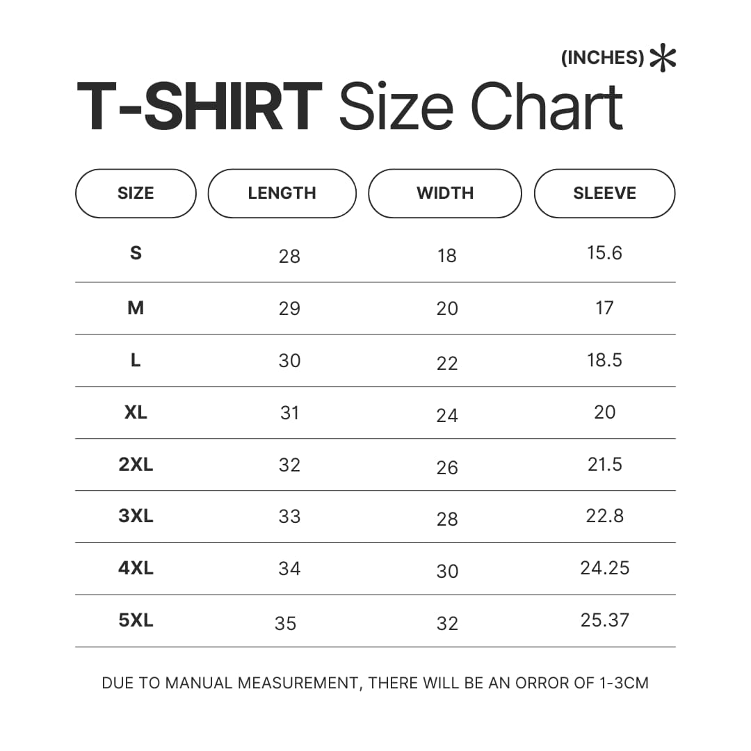 3D T shirt Size Chart - Pompom Purin Shop