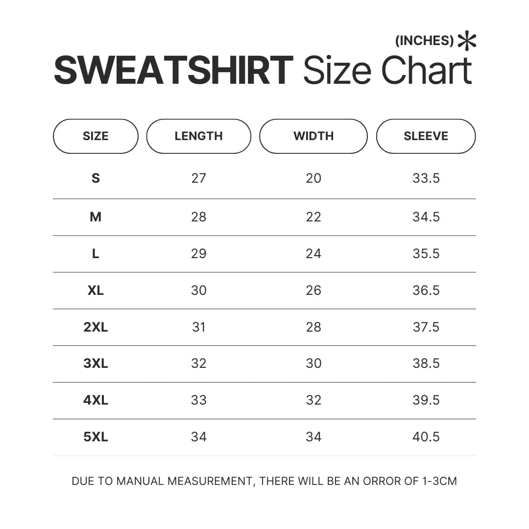 Sweatshirt Size Chart - Pompom Purin Shop